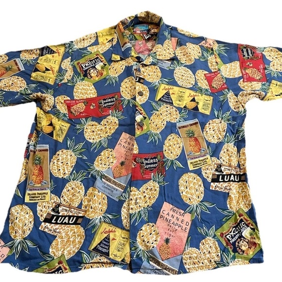 VTG Reyn Spooner Joe Kealuhas All Over Graphic Print Pineapple Camp Mens Medium - Picture 1 of 5